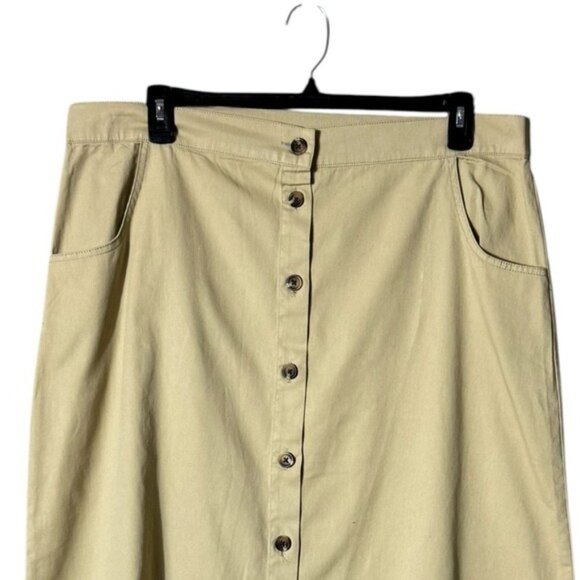 Vintage Jennifer Lauren Button Up Midi Skirt Size 2X Academia Tan Preppy Twee - Picture 2 of 7